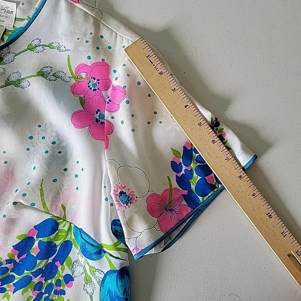 Vintage Dela Ann Loungewear House‎ Dress Button Up Floral Casual Mod Retro 60s